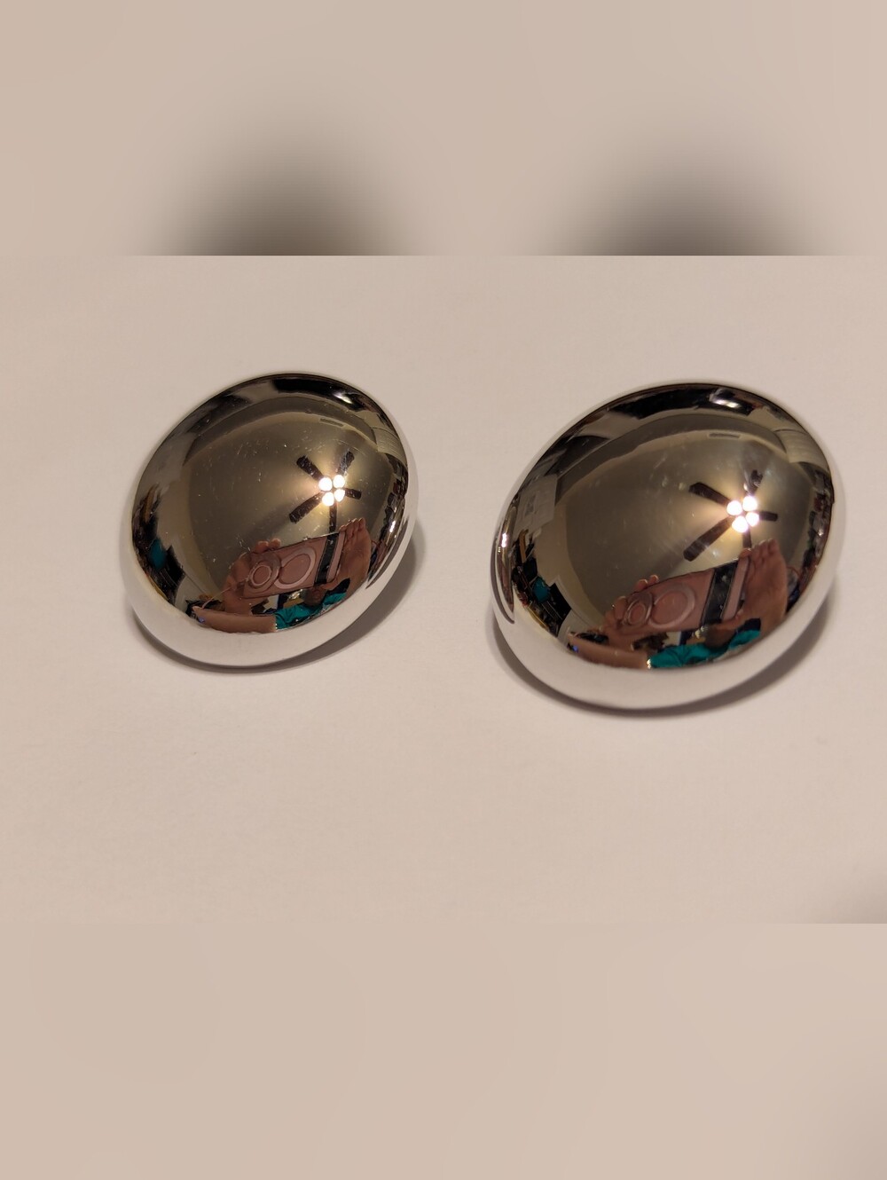 Vintage Monet Silver-Tone Smooth Dome Clip-On Earrings